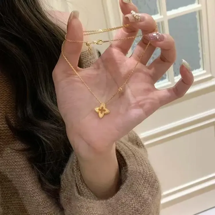 巴珞星空 中古vintage拉丝四叶草项链高级感轻奢重工显贵气锁骨链