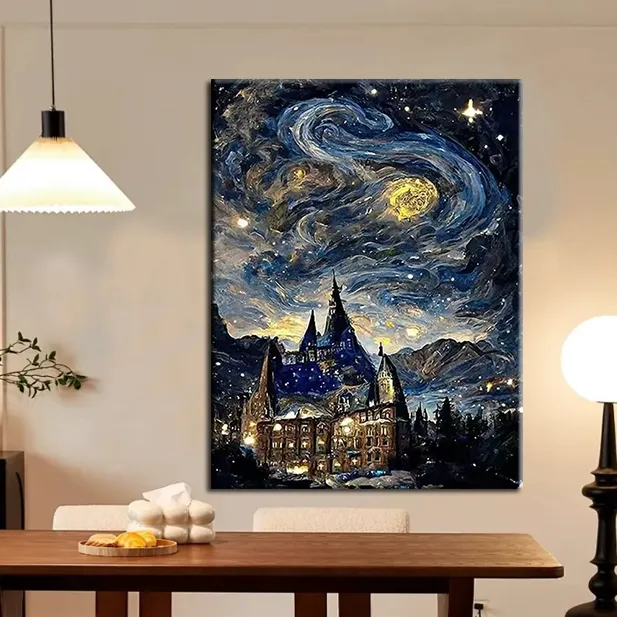 霍格沃兹城堡梵高星空2025新款钻石画满钻手工DIY贴画水钻十字绣