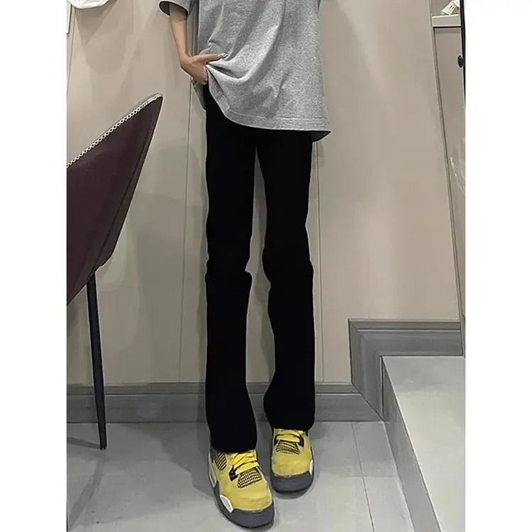 cleanfit微喇牛仔裤男夏季薄美式vibe黑色裤子修身显瘦直筒弯刀裤