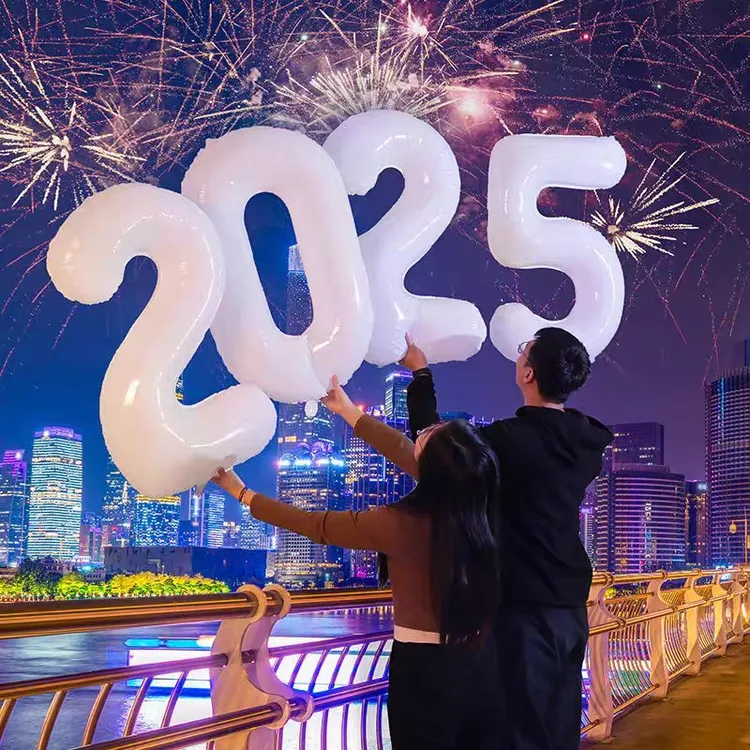 新年元旦节2025数字铝膜气球幼儿园布置跨年拍照神器蛇年氛围装饰