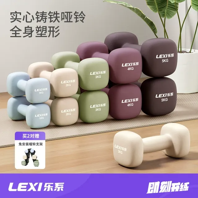 乐系实心铸铁小哑铃铁女士健身家用男士力量训练器材2kg5kg一对