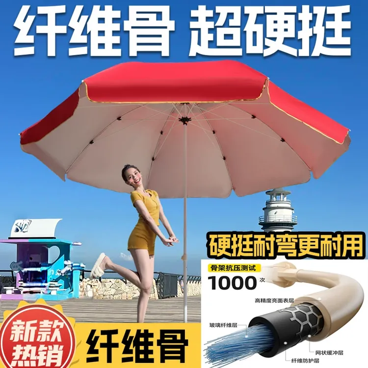 大型户外遮阳伞太阳伞摆摊雨伞商用可折叠强硬纤维骨防水篷布圆伞