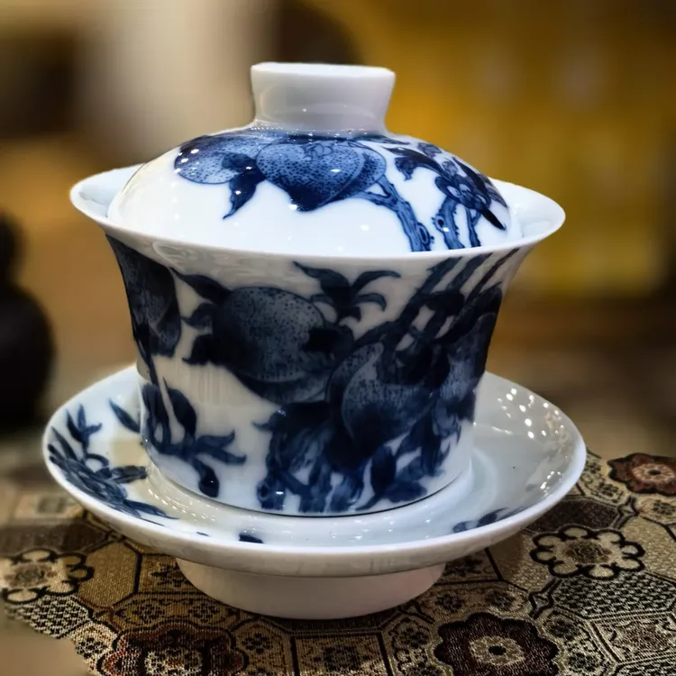 手绘三才盖碗茶功夫茶碗纯手工