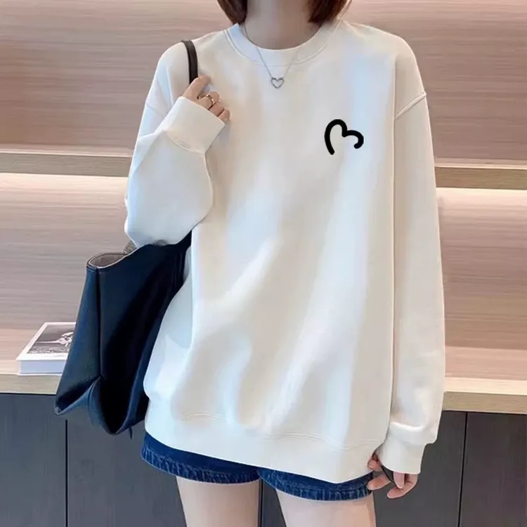 白色卫衣女秋冬加绒新款爆款流行穿搭宽松圆领时尚加厚上女款衣服