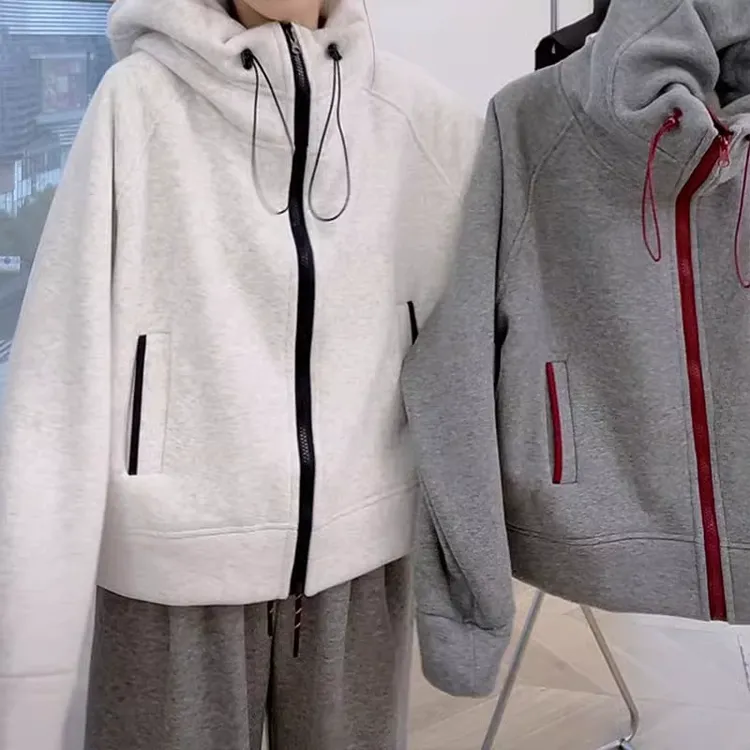 连帽拼色卫衣外套女2025春秋新款欧货设计感拉链开衫休闲短款上衣