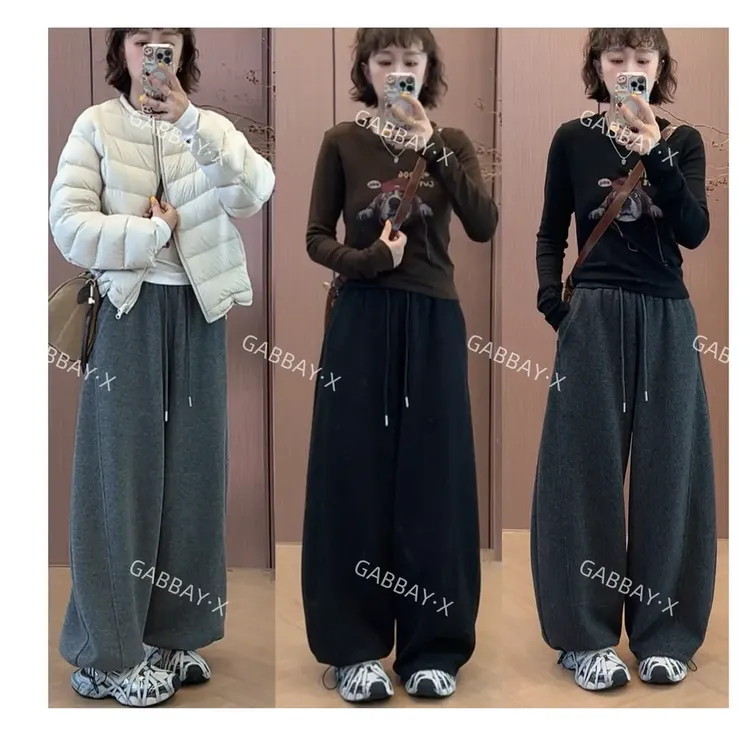 加贝2025秋冬韩版新款显瘦羊毛保暖小弯刀裤高克重加绒阔腿裤子