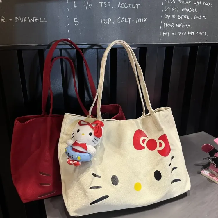 爆款萌可爱帆布包HelloKitty单肩大容量休闲手提卡通勤托特包C042