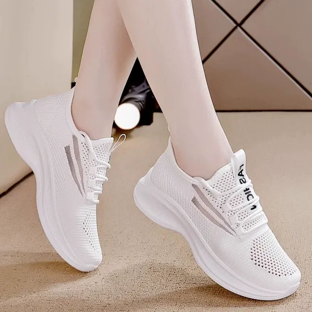 透气单网运动鞋女2025夏季新款休闲女鞋飞织网鞋跑步鞋懒人小白鞋