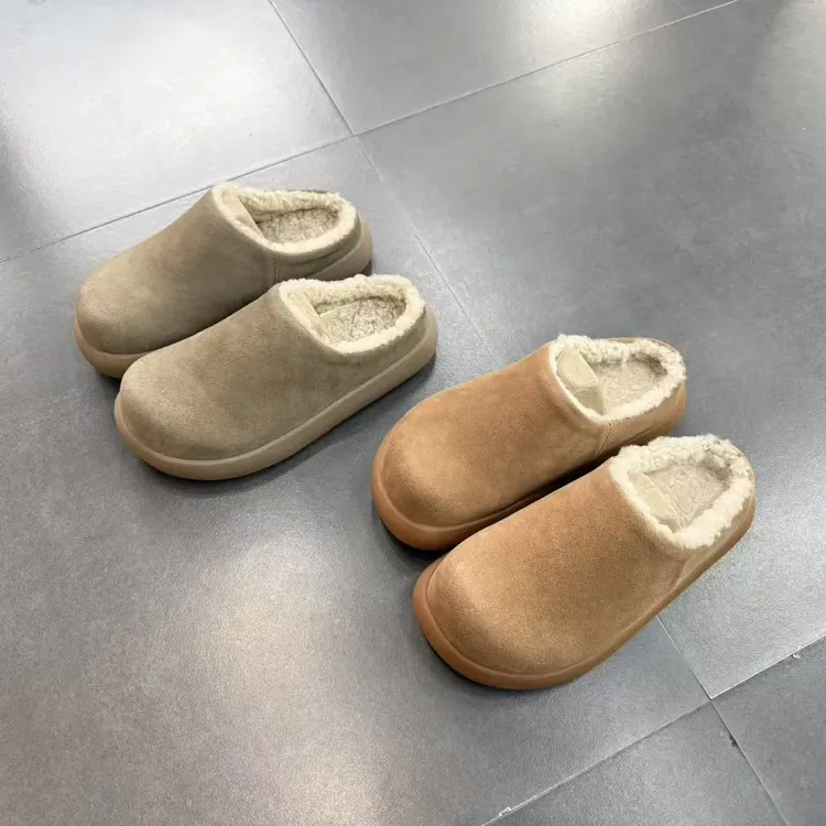 桑坡加厚加绒防滑一脚蹬厚底小土豆半包雪地靴时尚百搭保暖