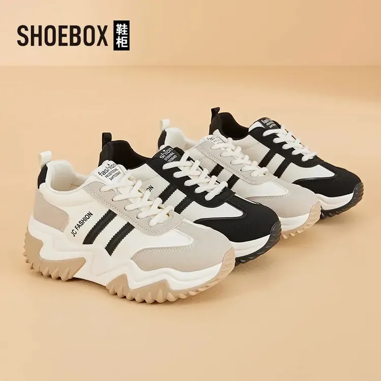 SHOEBOX鞋柜增高6CM休闲鞋女2025春季新款松糕厚底运动阿甘德训鞋