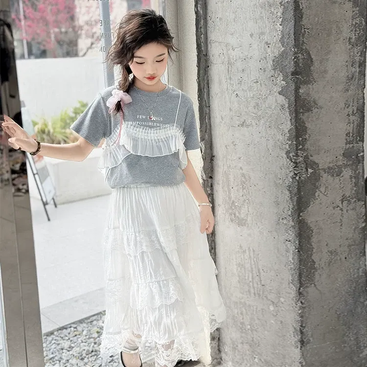 女童连衣裙2025夏季新款儿童洋气韩版裙子夏装短袖T恤女孩半身裙