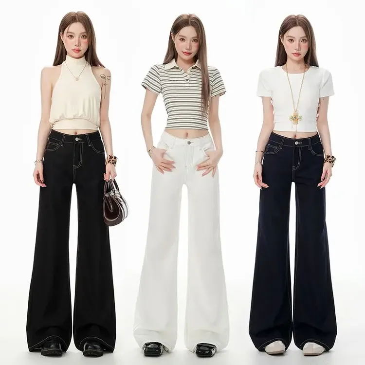 全新黑科技面料夏季薄款小个子微喇叭牛仔裤女宽松垂感冰感直筒裤
