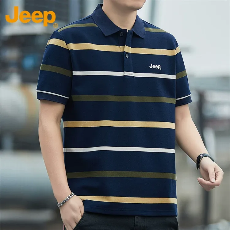 Jeep吉普翻领polo衫男士短袖t恤夏季凉感运动新款休闲条纹上衣男T