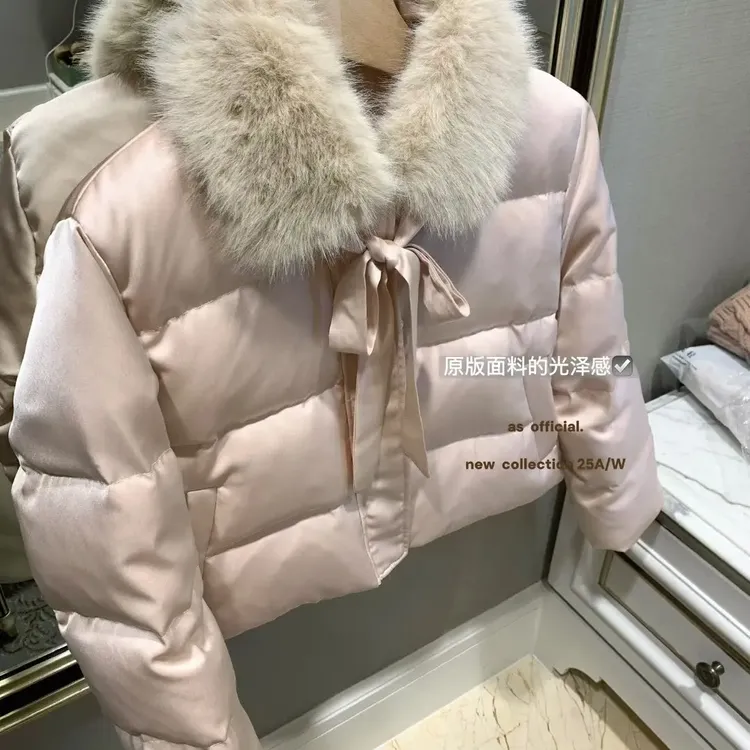 AS毛领法式公主风女冬季短款气质减龄百搭加厚棉服外套
