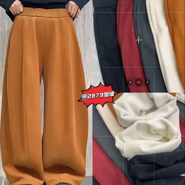 冬季新款加绒加厚高腰宽松显瘦直筒休闲卫裤百搭保暖长裤卫裤子