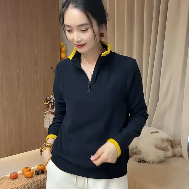 5689-拉链卫衣立领常规款女士保暖运动秋冬长袖