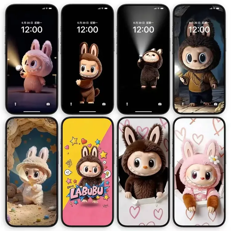 34张动态泡泡玛特Zimomo拉布布labubu泳池开灯 苹果锁屏壁纸安卓