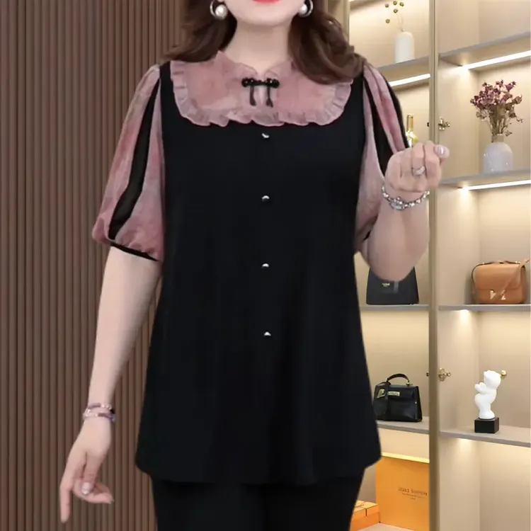 胖人妈妈穿出高级感减龄香风小衫大码遮肉遮胯显瘦有腰身上衣夏新