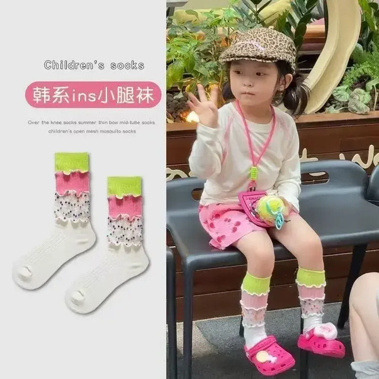 秋季儿童多巴胺拼接袜子日系风街头可爱风格创意中筒透气堆堆袜女