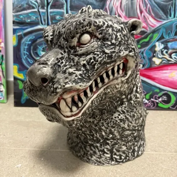 巨型1:1哥斯拉头雕陶瓷香炉潮玩摆件男朋友创意礼物玩具