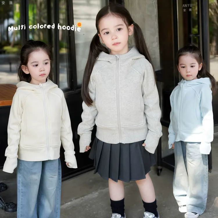 AnnieGirl春季新款休闲舒适运动女童连帽外套幼儿园百搭拉链帽衫