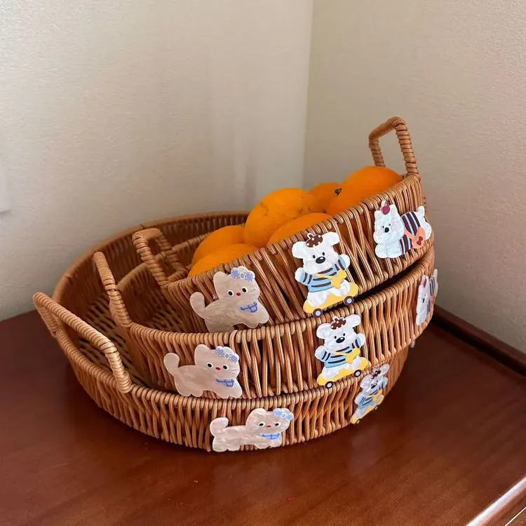【Glam格澜美居】高颜值卡通纯手工仿藤编收纳篮点心盘水果筐