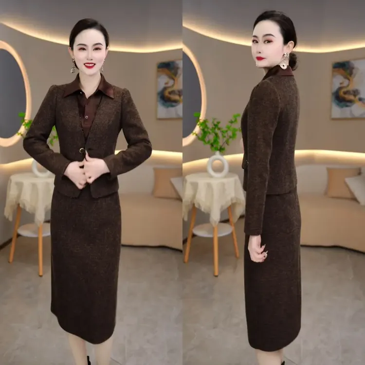 外套 连衣裙2024冬季时尚洋气百搭修身显瘦加厚套装连衣裙M-5XL