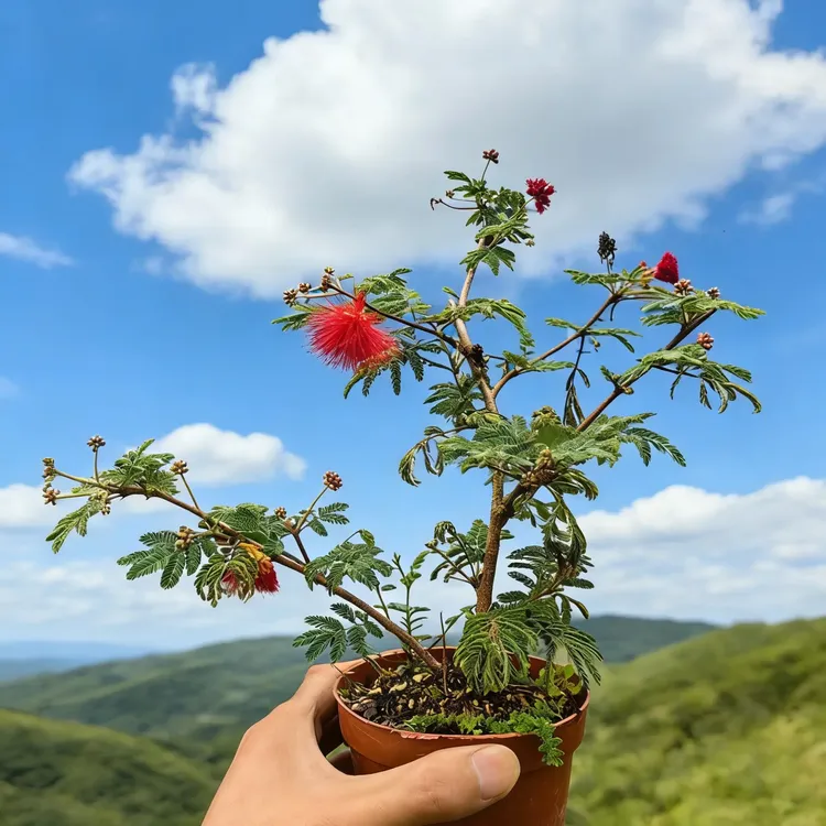 带花苞合欢花盆栽室内办公桌四季开花好养绿植