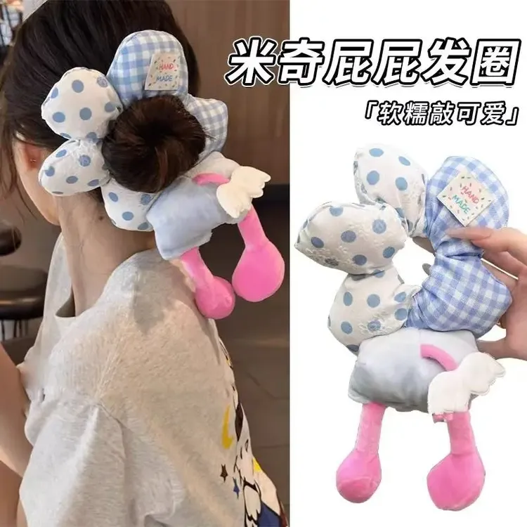 甜美碎花蓝色格子海绵大肠发圈三福同款可爱花朵绳丸子头发饰H206