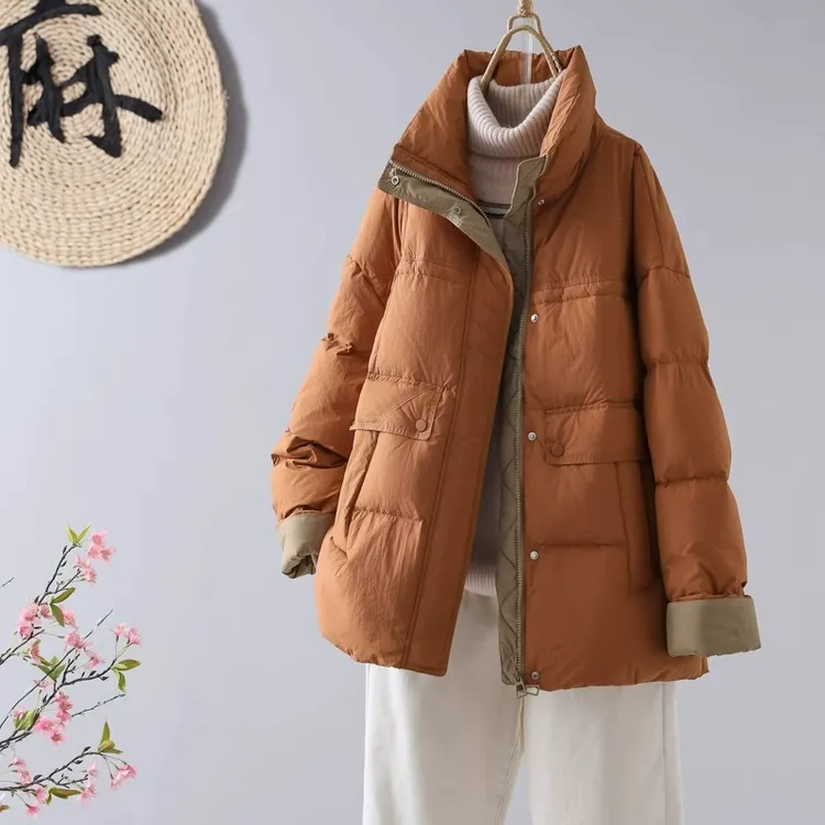 欧货中长款加厚羽绒服女2025冬季新款韩版白鸭绒宽松时尚厚外套