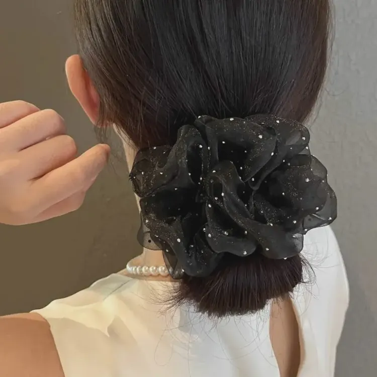 韩版百搭满天星大肠发圈超仙网红黑色气质简约高颜值网纱发绳发饰