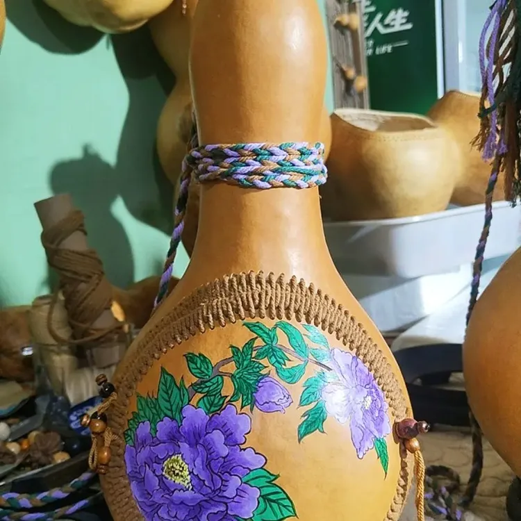 紫牡丹葫芦包烙画彩绘工艺随行葫芦包收纳包文玩礼品件