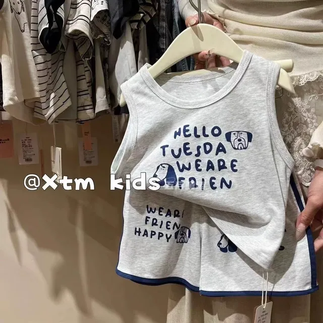 运动套装夏季宝宝儿童无袖T恤背心新款休闲短裤男童洋薄款韩版潮