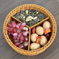 Q130仿藤工艺创意造型圆形分格家用大容量桌面收纳水果盘干果盒