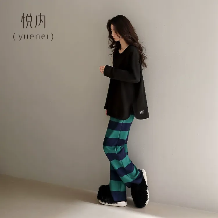 悦内睡衣女款春秋季秋款长袖莫代尔棉家居服休闲可外穿圆领套头