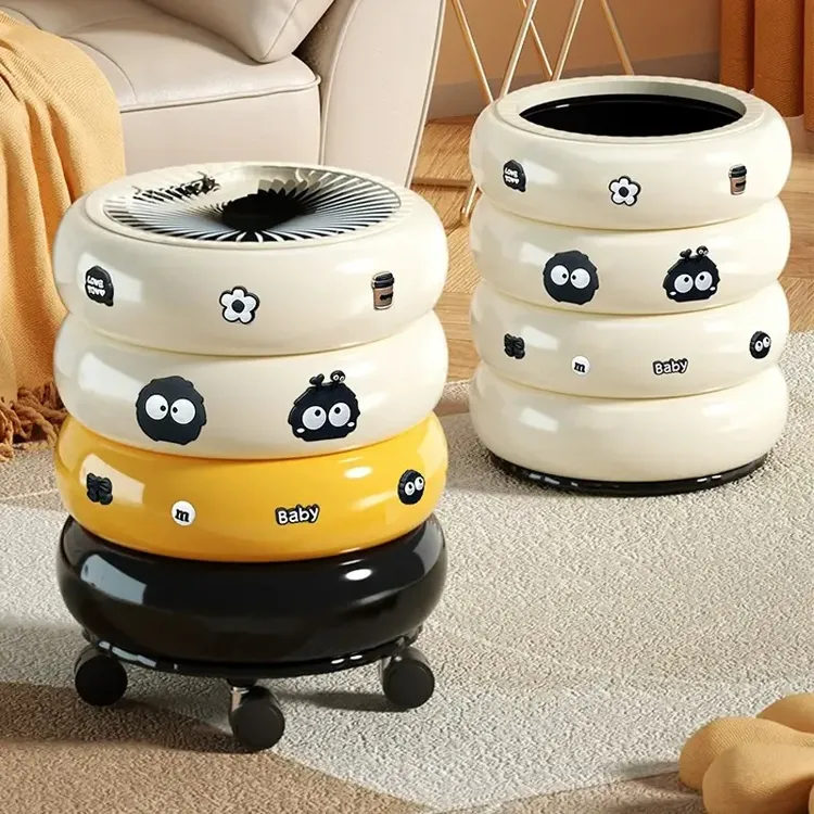 甜甜圈垃圾桶家用轻奢带盖可爱纸篓高颜值可移动按压收纳桶A985