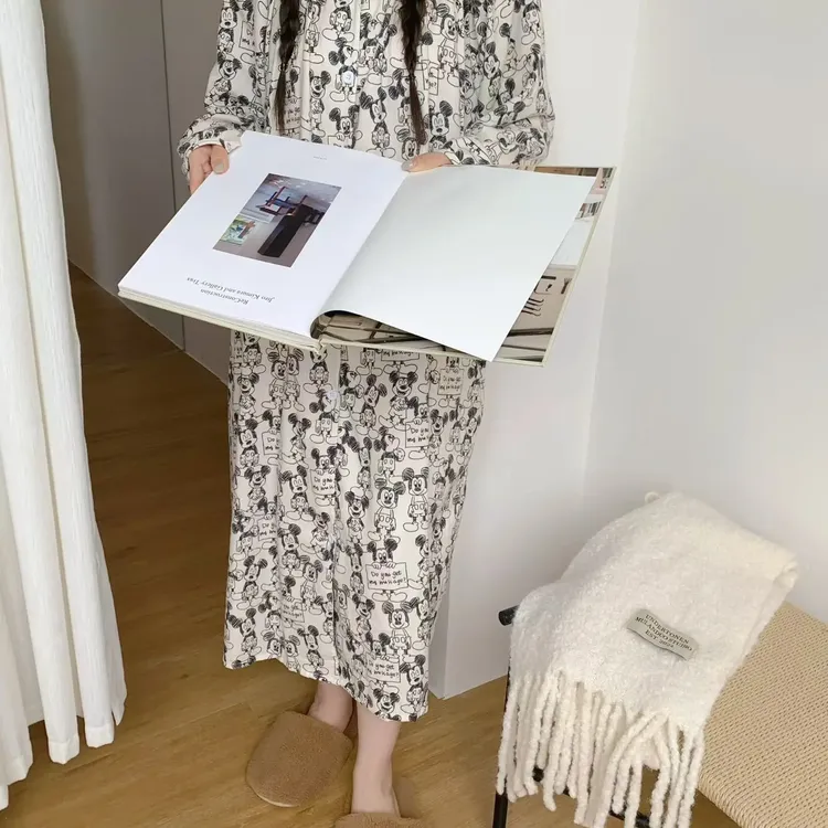 女士春秋季长袖睡裙甜美宽松可外穿家居服