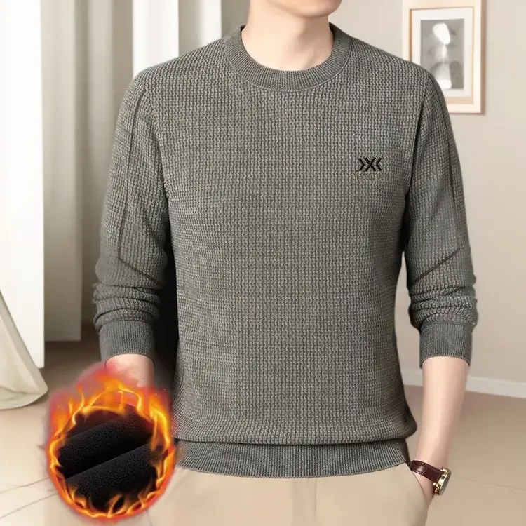 老爷车秋冬男士雪雕针织一体绒毛衣加绒加厚针织衫潮流时尚保暖