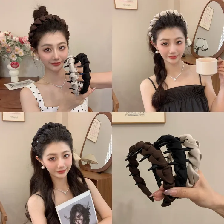 气质小香风布艺缠绕发箍防滑带齿头箍2025新款高级感倒梳发卡