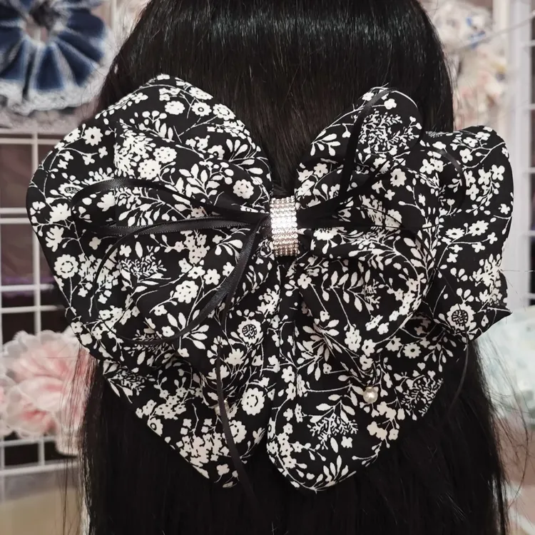 森系碎花蝴蝶结弹簧夹 日韩风 女后脑勺发夹 显发量发饰