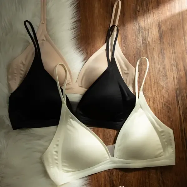 夏季法式缎面无痕内衣女细肩带薄款深V三角杯防下垂收副乳文胸罩