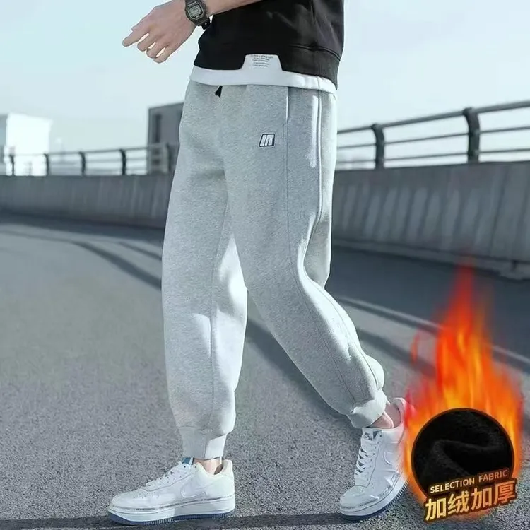 加绒秋冬季新款潮流宽松束脚男生ins潮牌运动休闲青年裤子卫裤男