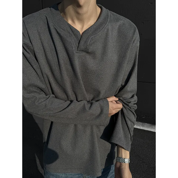 300克重磅德绒V领卫衣男秋冬加绒加厚内搭打底衫美式潮牌复古上衣