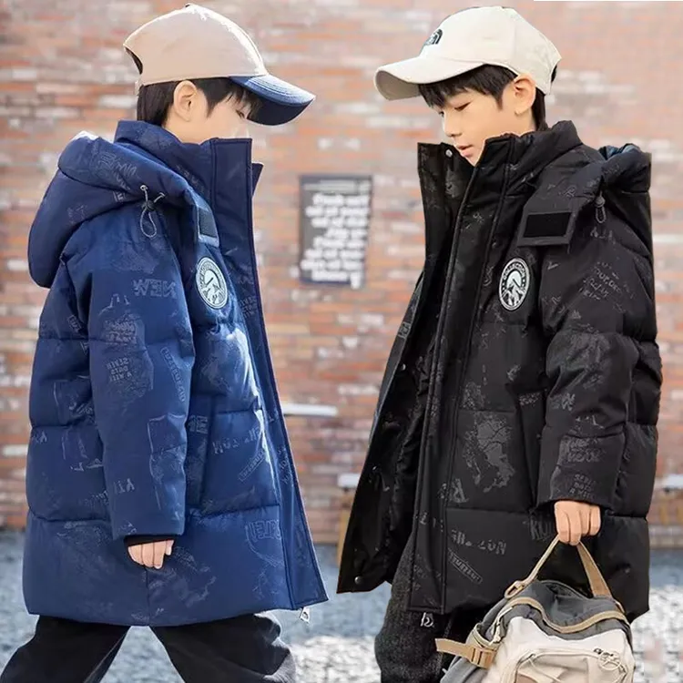 儿童羽绒服中长款2025新款男童洋气冬季中大童加厚迷彩白鸭绒外套