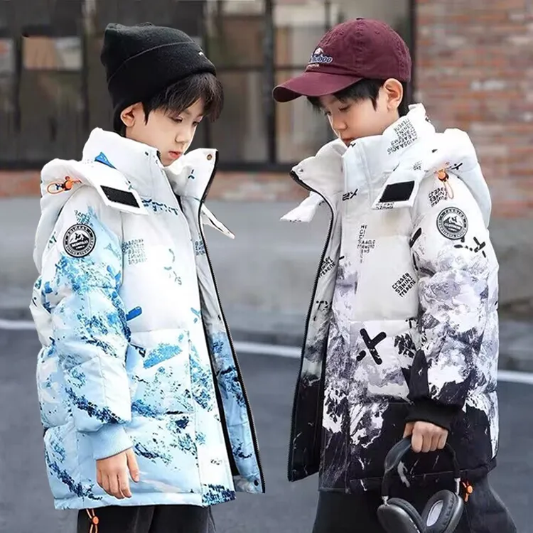 儿童羽绒服男童中长款2025新款洋气加厚中大童渐变冬装白鸭绒外套