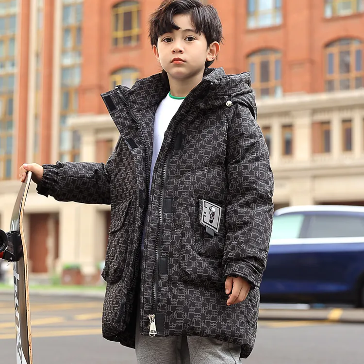 儿童羽绒服男童中长款2025新款时尚洋气连帽中大童冬季加厚外套