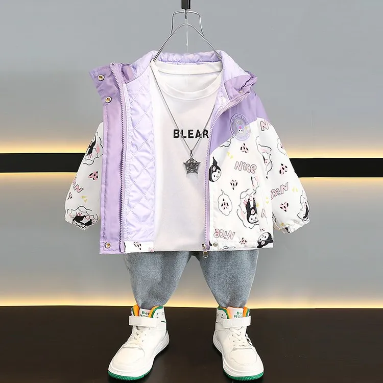 女童夹棉外套秋冬装2025新款洋气儿童加棉款小女孩卡通连帽上衣潮