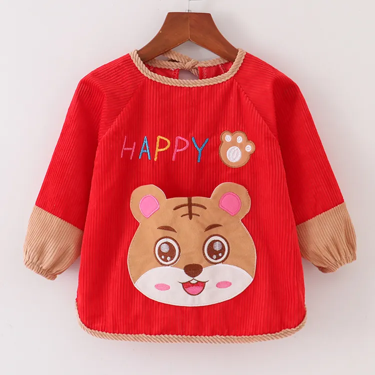 宝宝罩衣秋冬款灯芯绒护衣幼儿防水防脏吃饭围兜幼儿园洋气反穿衣