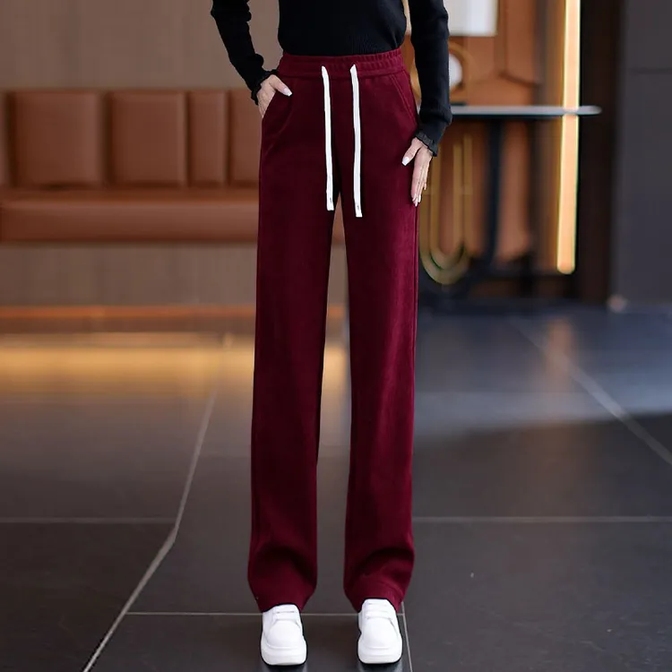欧棉绒阔腿裤女秋冬2024新款爆款显瘦女裤条绒休闲裤加绒直筒裤子