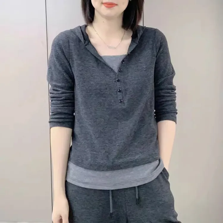 卫衣女2025春季新款休闲小众洋气韩版时尚百搭显瘦连帽拼色上衣